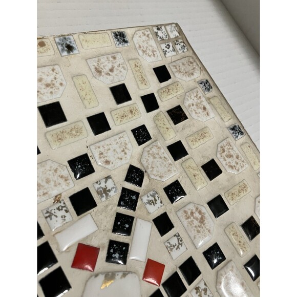 Large Vintage Mosaic  Tile  platter, White Red Black Gold square tiles MCM - Picture 9 of 16